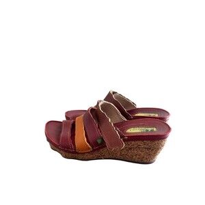 El Naturalista Women's Slide Sandal Burgundy Red Leather Size 38 Wedge